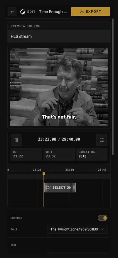 Cliparr running in a narrow mobile layout with a dashboard, source controls, and playback actions.